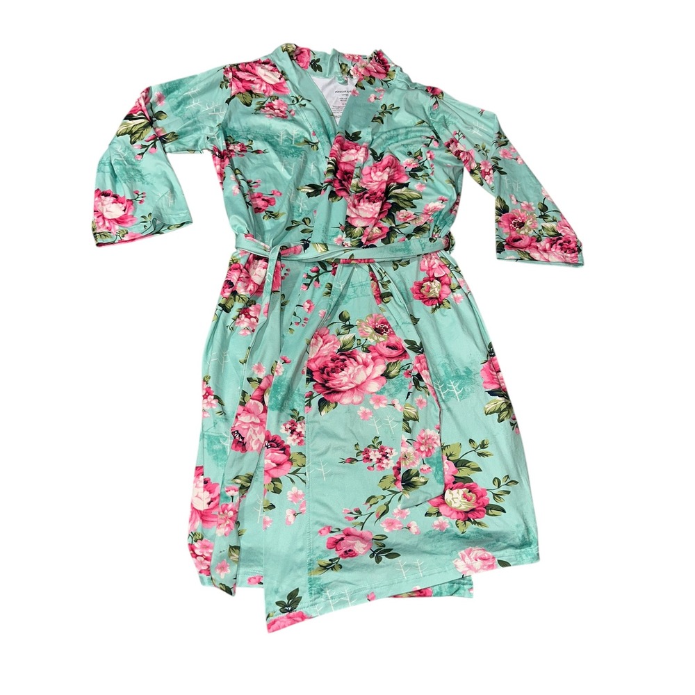Posh‎ Peanut Aqua Floral Bamboo Robe Size Large
